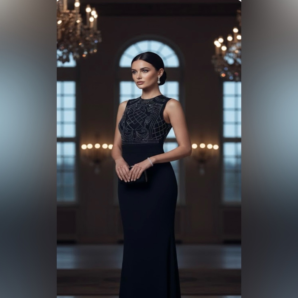 Sophisticated Navy Sleeveless Gown
